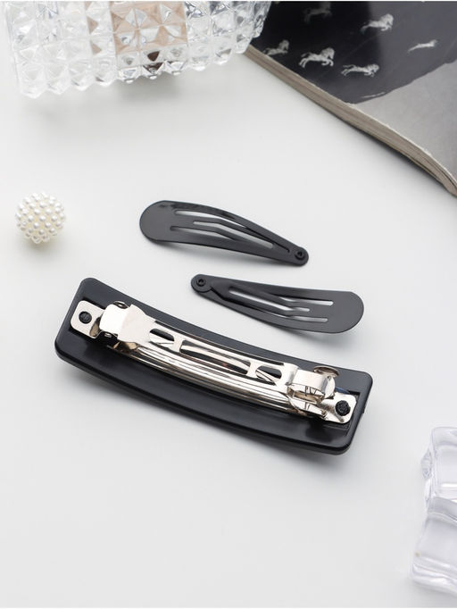 Цена за 6 шт. Набор для волос QF «Элери», 3 резинки 6 см, автомат 8 см, 2 невидимки 4.5 см, чёрный