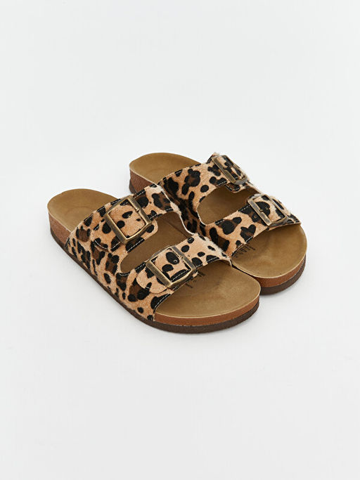 Leopar Desenli ?ift Bantl? Kad?n Terlik