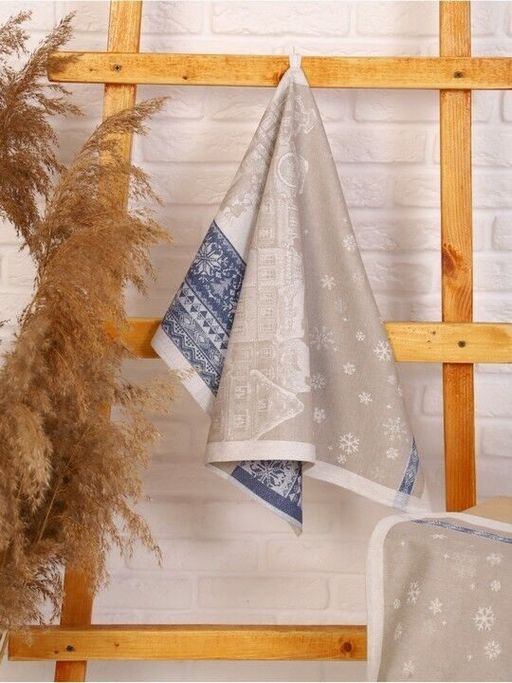 Полотенце Премиум Зимний город-беж/син. 50*70 см. - Лен поволжья фото 2