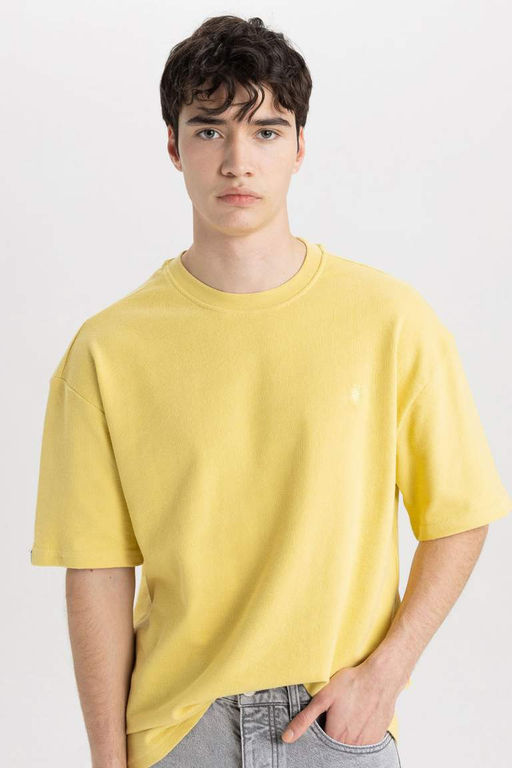 Oversize Genis Kal?p Bisiklet Yaka Bask?l? Pamuklu K?sa Kollu Tisort - Defacto фото 2