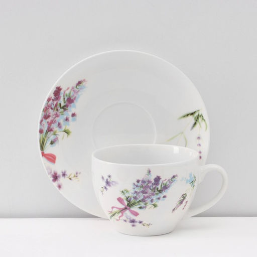 Сервиз чайный Доляна Лаванда, 12 предметов: 6 чашек 250 мл, 6 блюдец d=15 см, фарфор, белый