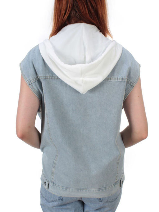 807 BLUE/WHITE Джинсовый жилет женский (100% хлопок) - Фабричный китай фото 5