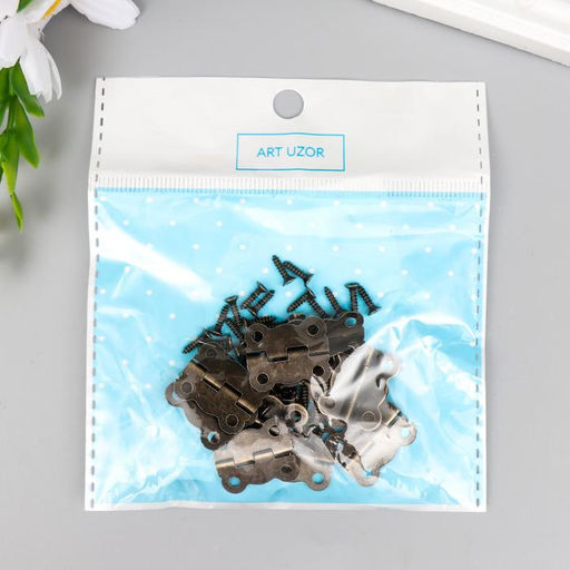 Цена за 2 шт. Петля накладная фигурная угол открывания 180 градусов + гвозд. набор 10 шт 2х1,7 см