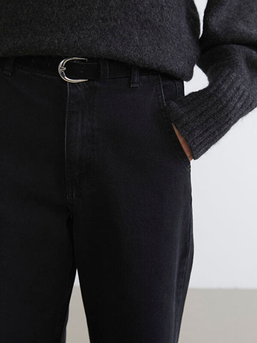 Beli Kemerli Wideleg Kad?n Jean Pantolon