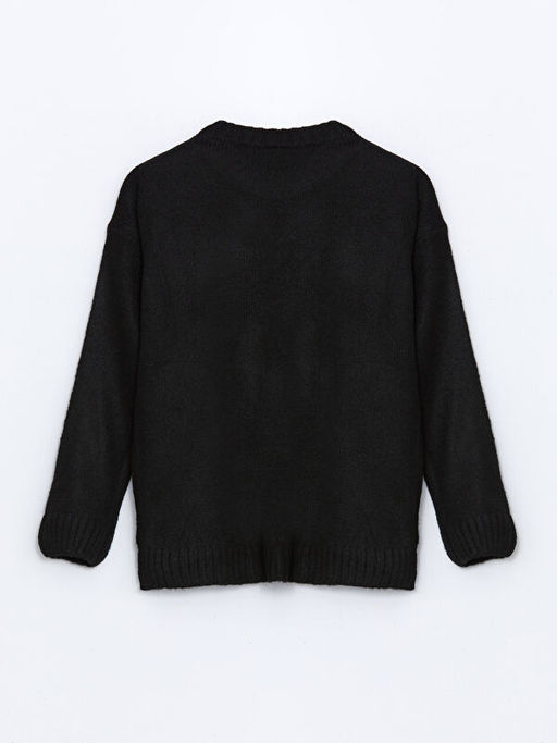 Bisiklet Yaka Pul ??lemeli K?z ?ocuk Triko Kazak