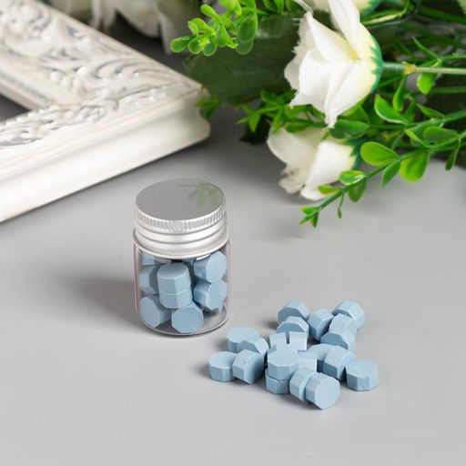 Цена за 2 шт. Сургуч в гранулах в баночке Восьмигранник синяя сталь 9 гр 4,5х3х3 см - Арт узор фото 3