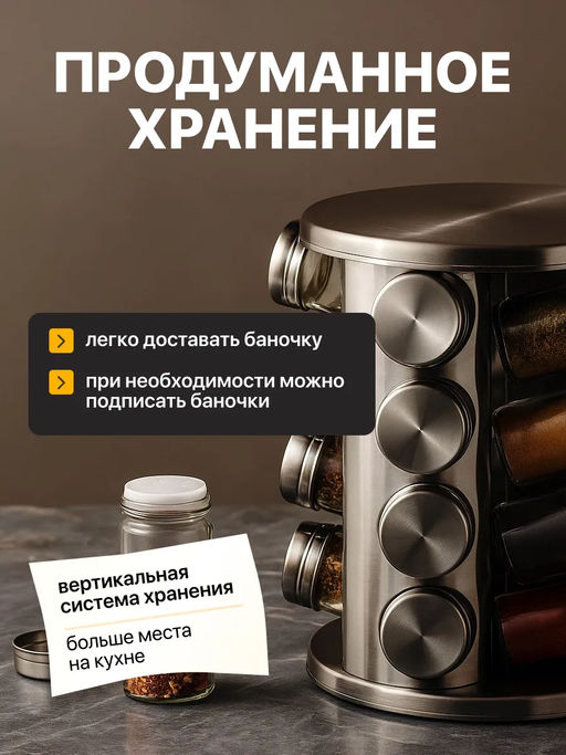 Набор емкостей для специй на круглой подставке 16 шт (7040) /Kamille/  фото 13