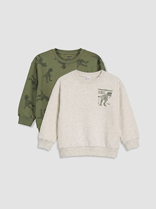 Dinozor Bask?l? Erkek ?ocuk Sweatshirt 2li