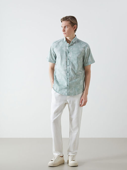 Regular Fit K?sa Kollu Desenli Poplin Erkek G?mlek