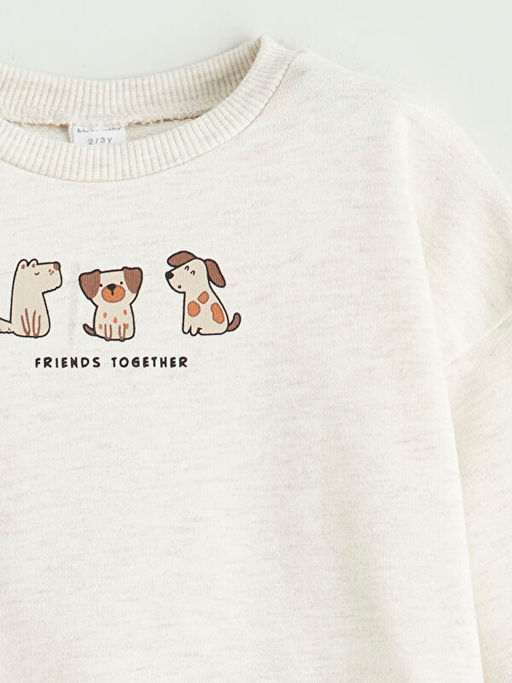 Bisiklet Yaka Bask?l? Erkek Bebek Sweatshirt