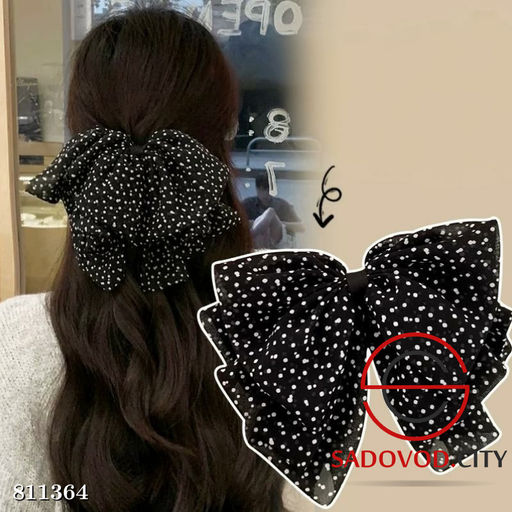 Женская шифоновая заколка бантик в горошек