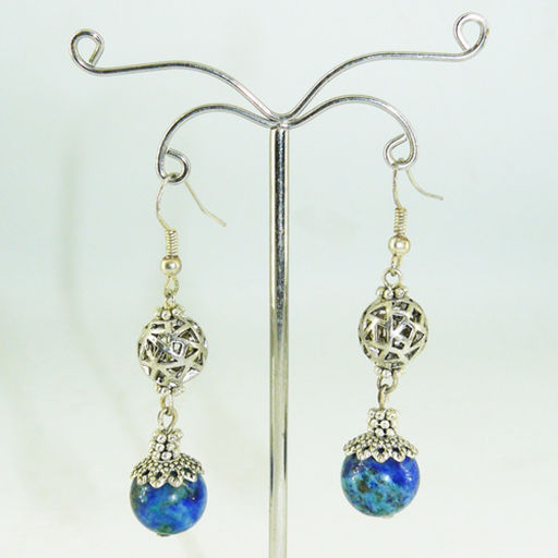 Серьги из азурмалахита диаметр 12 мм с фурнитурой шар - длина 5.5 см