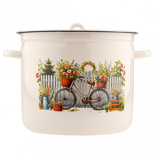 "Романтика" Кастрюля эмалированная 12л, форма цилиндрическая, металлическая крышка, металлические ручки, жемчужный (Россия)