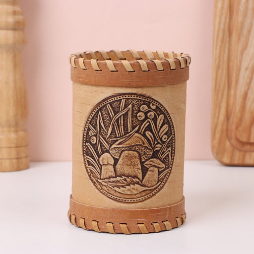 Туес «Грибочки», 8×8×14 см, береста