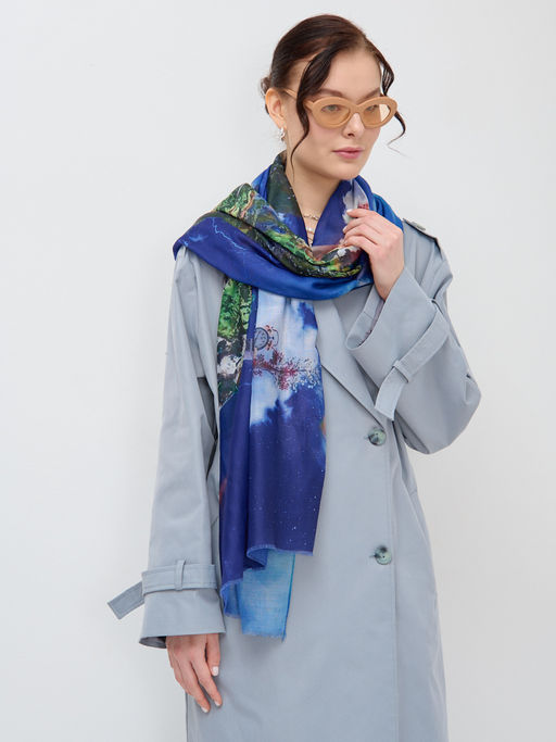 Большой, красивый двусторонний палантин с рисунком в стиле арт-декои необычной текстурой ткани. Края изделия украшены бахрамой. Только ручная стирка. - Tantino фото 3