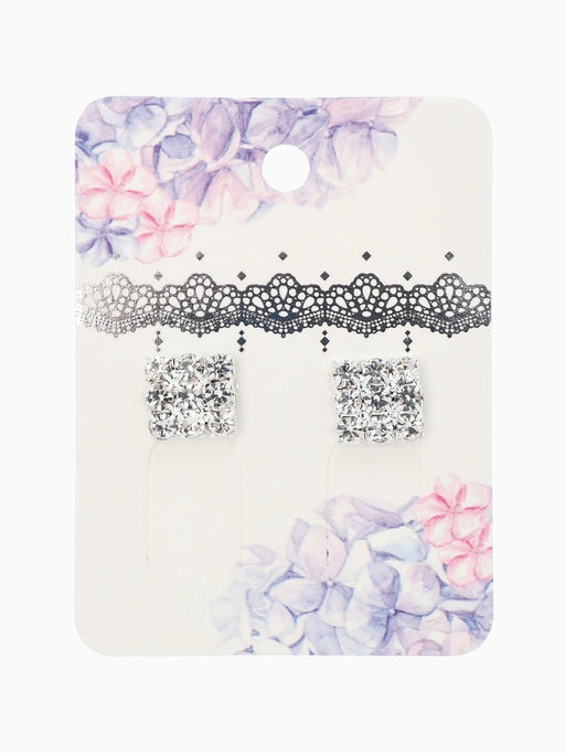 Цена за 2 шт. Серьги со стразами "Квадрат" 9*9мм, цвет белый в серебре