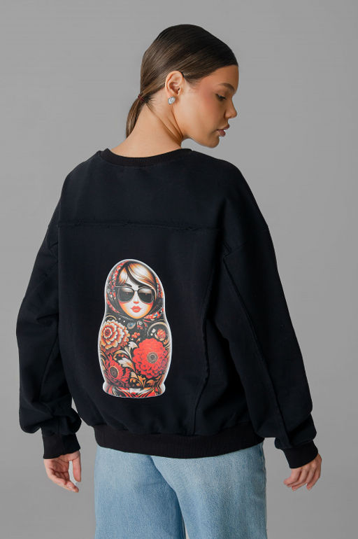 Арт. 15125 Свитшот женский Матрешка оверсайз 44-50 (4 шт) Цвет:черный - Калинка фото 22