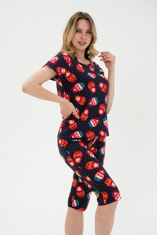 Пижама женская из интерлока Социал матрешка на черном - Амадэль фото 6