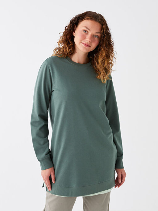 Bisiklet Yaka D?z Uzun Kollu Kad?n Sweatshirt Tunik - Waikiki фото 2