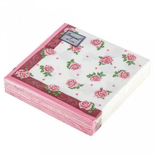 Салфетки бумажные "Bouquet de Luxe" 24х24см, 3-х слойные, 25 штук в упаковке, 100% целлюлоза, "Розита" (Россия)