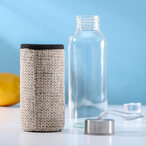 Бутылка для воды «Кантри», 300 мл, h=16.5 мл, в чехле, стекло, рисунок МИКС