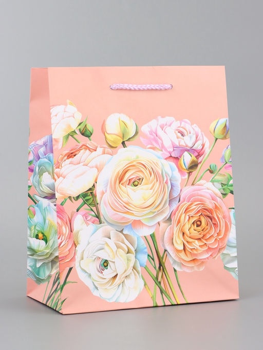 Цена за 2 шт. Пакет подарочный ламинированный вертикальный «Цветочная роспись», 18×22.3×10 см