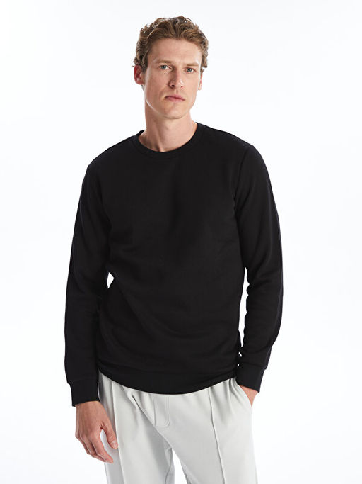Bisiklet Yaka Uzun Kollu Erkek Kal?n Sweatshirt