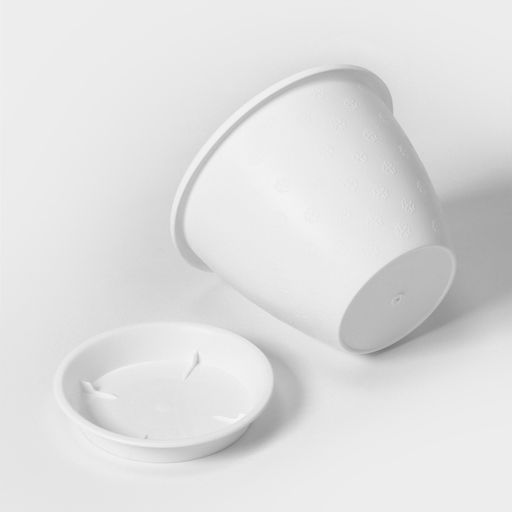 Цена за 3 шт. Горшок для цветов с поддоном «Цветочек», 1.2 л, d=15 см, пластиковый, белый