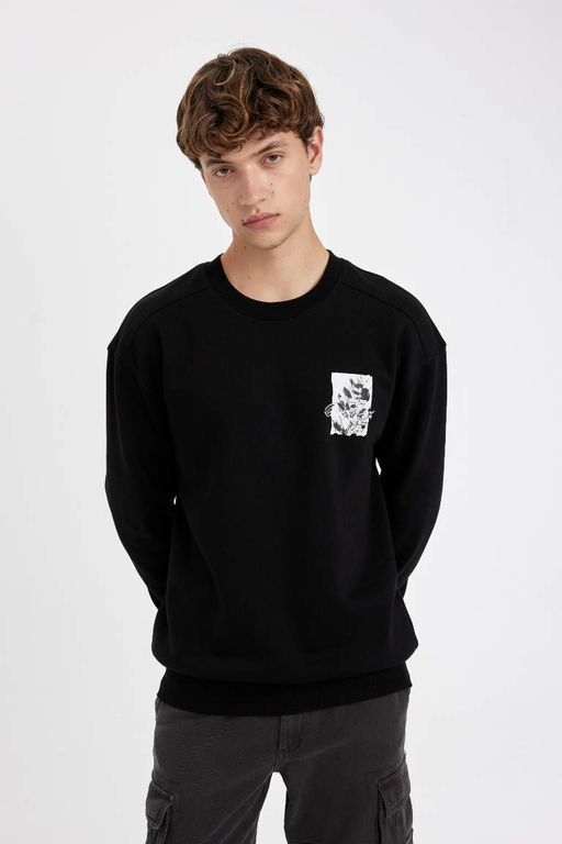 Толстовка свободного кроя с круглым вырезом и принтом - Defacto фото 3