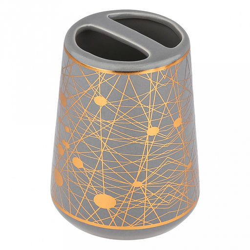 Набор для ванной "Золотые нити" 4 предмета: дозатор для мыла 360мл, д6,4см, h12,3см, основание д7,8см; мыльница 12х8х2,6см; стакан для зубных щеток с разделителем 350мл, д6,6см, h11см, основание д8см, стакан 350мл, д6,6см, h10,3см, основание д8см; фу