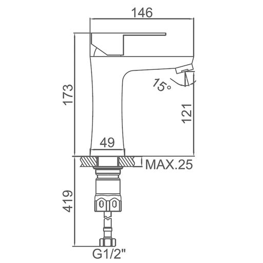 Смеситель для раковины Accoona A9690, однорычажный, с гайкой, нержавеющая сталь