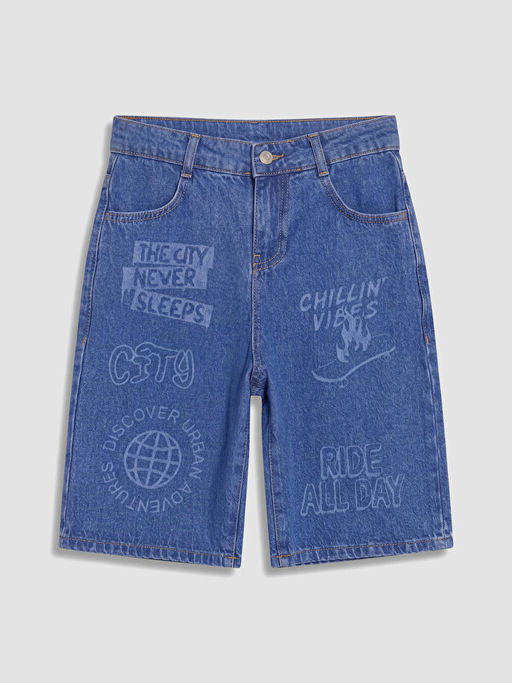 Bask?l? Erkek ?ocuk Jean Bermuda ?ort