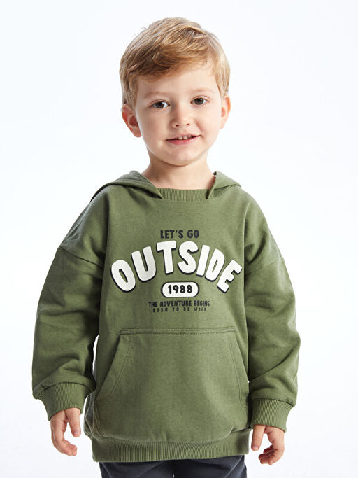 Bask?l? Uzun Kollu Erkek Bebek Hoodie ve E?ofman Alt? 2li Tak?m - Waikiki фото 3