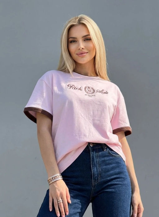 K13459 Футболка OVER SIZE (плотный хлопок) РОЗОВЫЙ