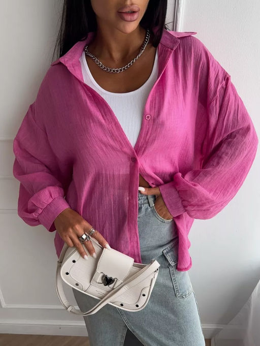 K11779 Рубашка марлевка OVER SIZE ФУКСИЯ
