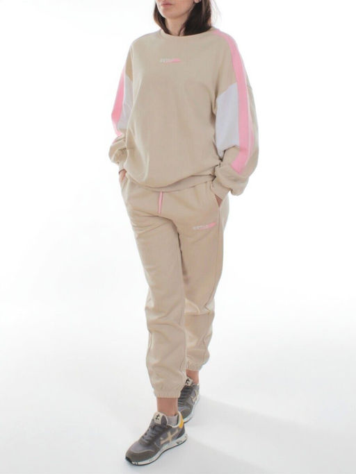 3160/3161 BEIGE/PINK Костюм спортивный женский (95% хлопок, 5% эластан)