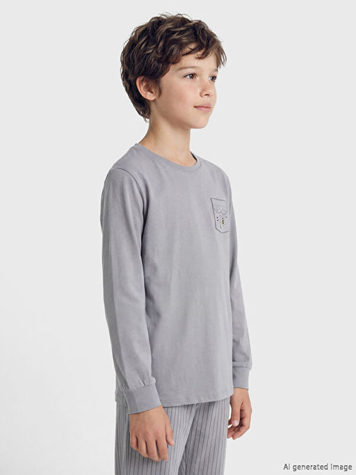 Bisiklet Yaka Bask?l? Erkek ?ocuk Pijama Tak?m