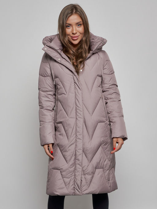 Пальто утепленное молодежное зимнее женское коричневого цвета 586828K - RoccaManer фото 8
