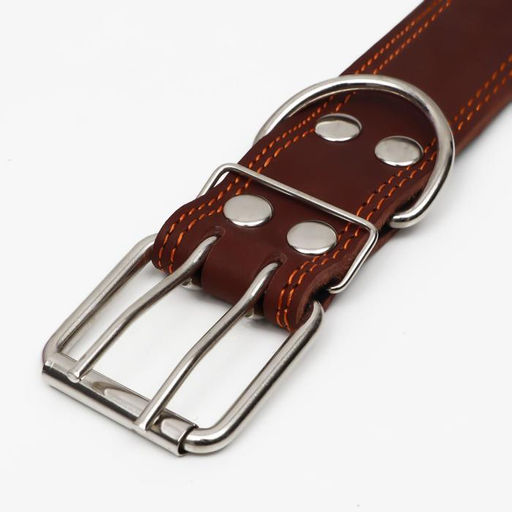 Ошейник кожаный на синтепоне, 82 х 4.5 см, ОШ 50-70 см, коричневый - Пижон фото 4