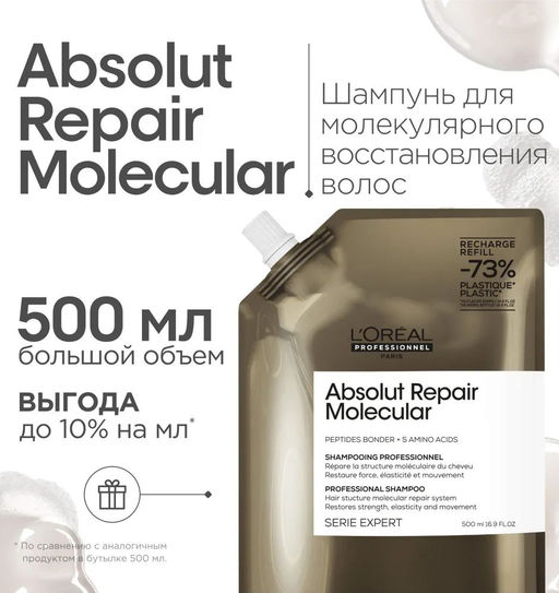 Шампунь для молекулярного восстановления волос Absolut Repair Molecular, рефилл, 500 мл