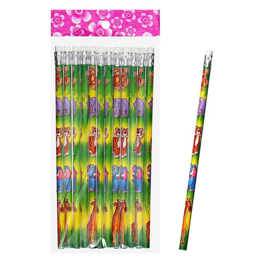 Цена за 12 шт. Карандаш чернографитный Calligrata «Зоопарк», НВ, с ластиком, корпус круглый