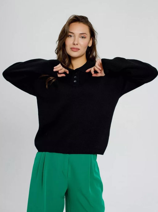 K13016 Джемпер поло (вязаный трикотаж) ЧЕРНЫЙ