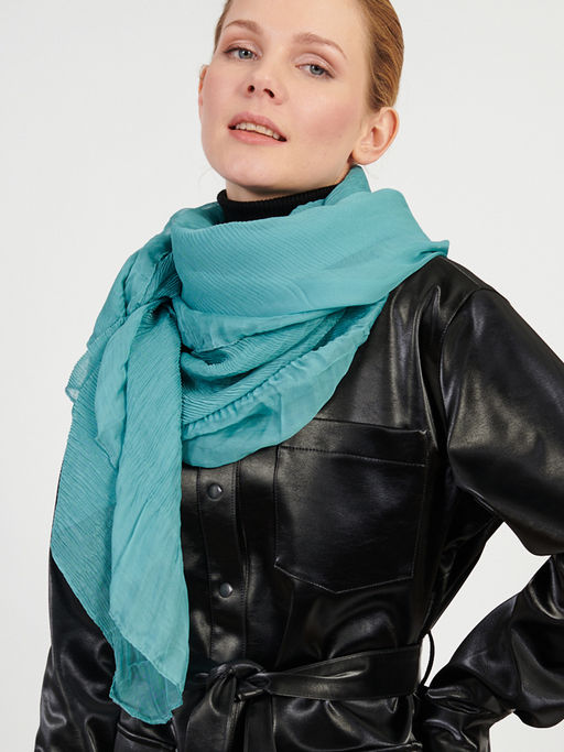 Большой, двусторонний однотонный палантин из жатого полотна. - Tantino фото 5