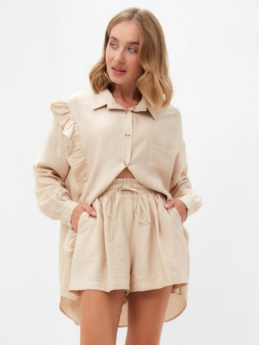 Костюм женский (блузка, шорты) MINAKU: Casual Collection, бежевый, размер 44