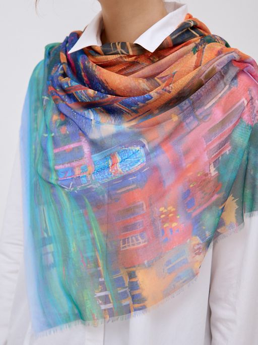Большой, красивый двусторонний платок с рисунком в стиле арт-декои необычной текстурой ткани - Tantino фото 5