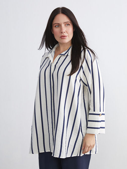 B?y?k Beden ?izgili Kad?n G?mlek Tunik