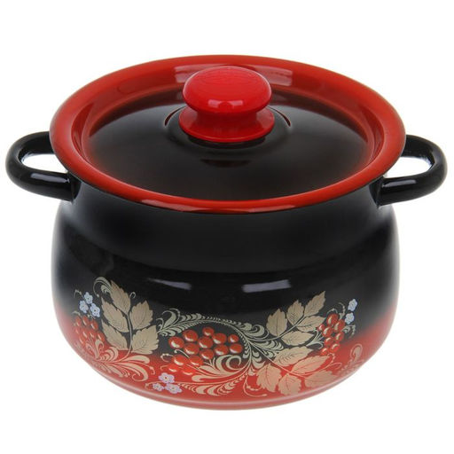 Кастрюля сферическая, 4 л, крышка с пластмассовой ручкой, индукция, цвет красно-чёрный МИКС