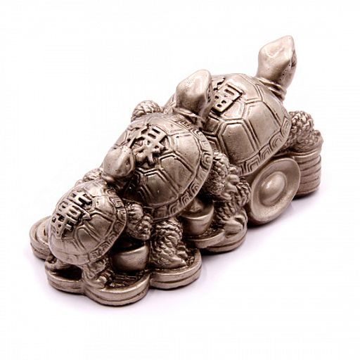 Фигурка Фен Шуй Три Черепашки на монетах и слитках с символами счастья и процветания 7см-15см