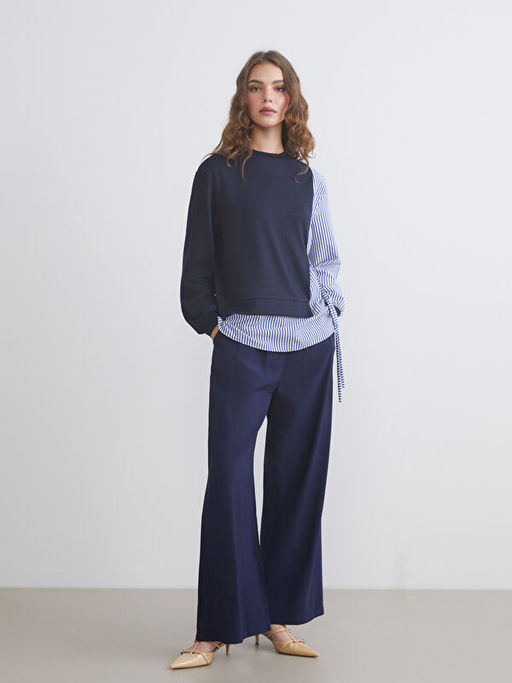 Bisiklet Yaka ?izgili Kad?n Sweatshirt Tunik