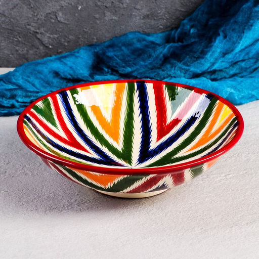 Бульонница узбекская Риштанская Керамика «Атлас.Ромбы», 1.1 л, d=23 см, разноцветная